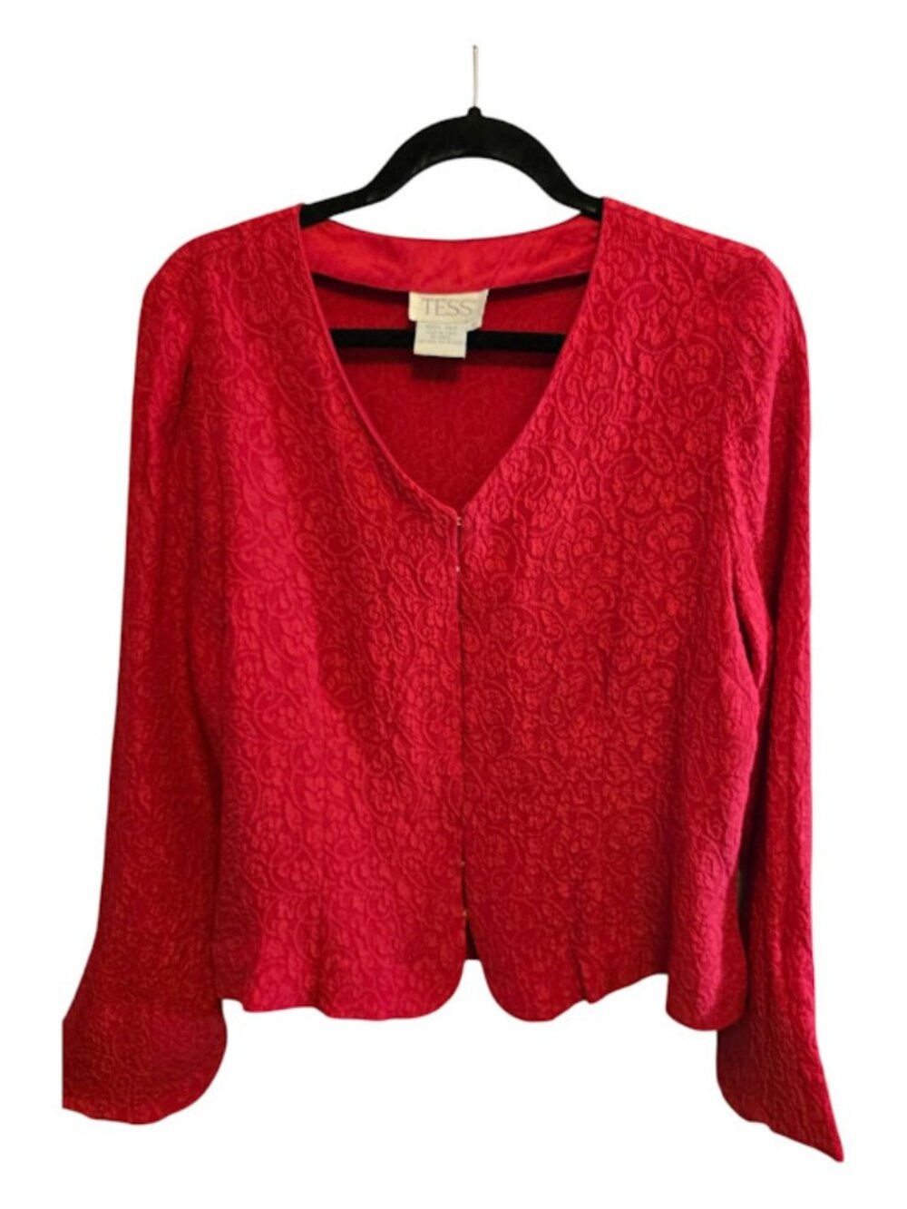 SILK TEXTURED BLOUSE RED TESS SIZE 12 PROFESSIONAL CLASSIC QUIET LUXURY VINTAGE